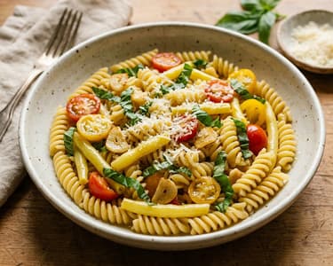 Fusilli cu păstăi galbene și parmezan | Clasic italian rapid