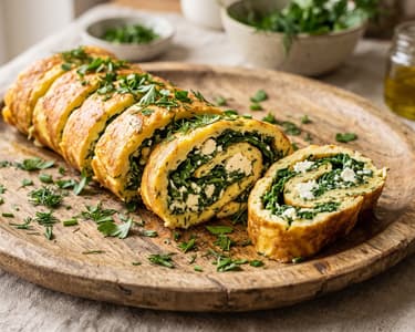 Ruladă de omletă cu spanac și telemea | Brunch pufos