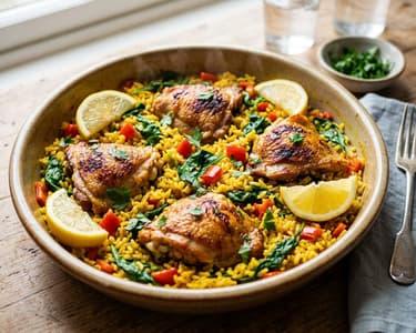 Arroz con pollo y espinacas | Orez spaniol cu pui și spanac