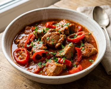 Tocană haiducească de porc cu gogoșari murați | Tradiție autentică