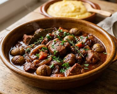 Tocană de porc cu castane și vin roșu | Tradiție de toamnă
