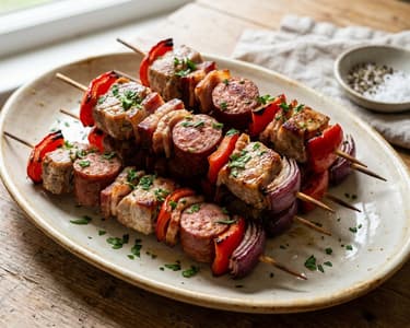 Frigărui bănățene cu cârnați de porc și legume la grătar | Rumene și apetisante