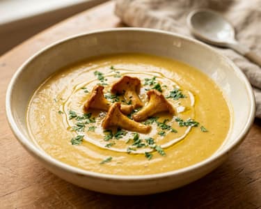 Velouté franțuzesc de gălbiori cu infuzie de trufe