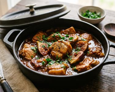 Tocană boierească de porc cu smochine și vin roșu