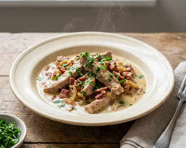 Pork Tenderloin Ragout with Cream and White Wine
