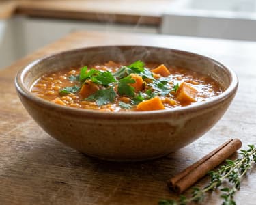 Red Lentil Soup with Sweet Potatoes and Cinnamon