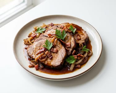 Pork neck with dark beer and honey