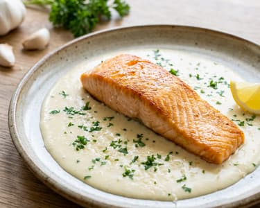 Salmon in creamy sour cream and Parmesan sauce