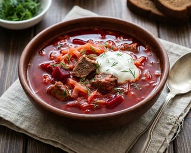 Traditional Borscht with Beef and Beetroot