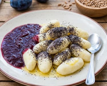 Healthy Cheese Dumplings with Poppy Seeds and Plum Sauce