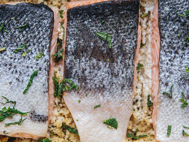 Salmon with aromatic herbs and couscous