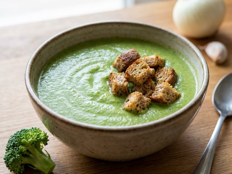 Cream of broccoli soup with wholemeal croutons