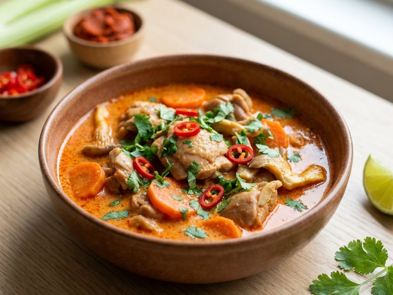 Red Chicken Curry with Coconut Milk and Vegetables