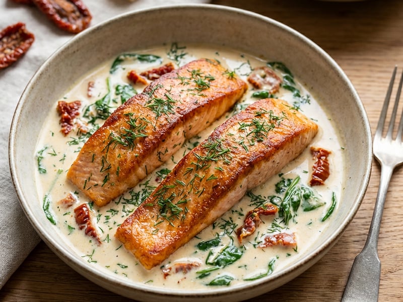 Salmon in creamy tomato sauce