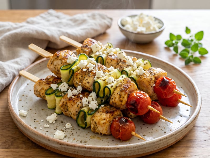 Chicken and feta skewers
