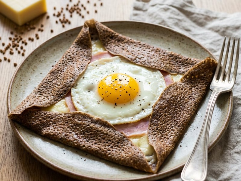 Galette franțuzească cu hrișcă, șuncă și brânză