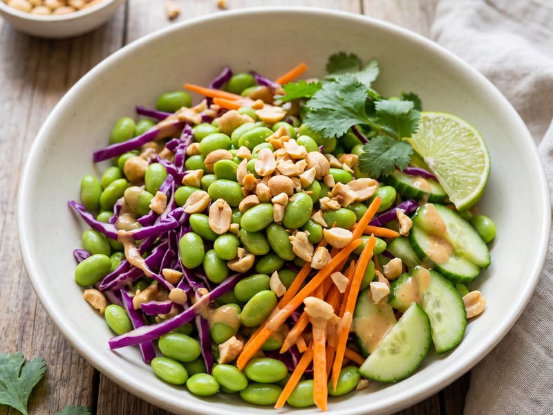 Edamame salad with peanut and lime dressing