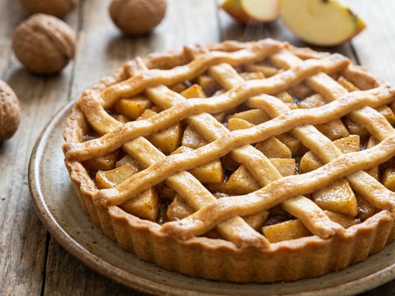 Tartă cu nucă și mere caramelizate