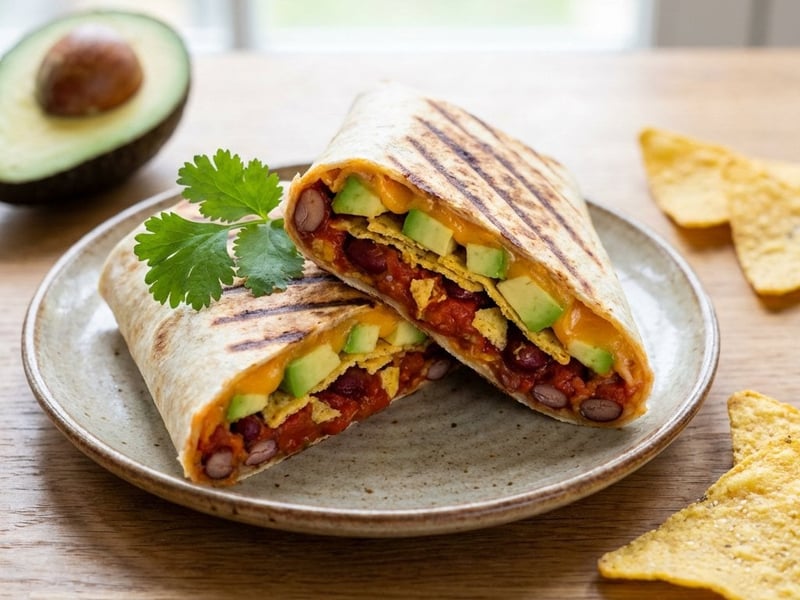 Tortilla mexicană crocantă cu fasole și avocado