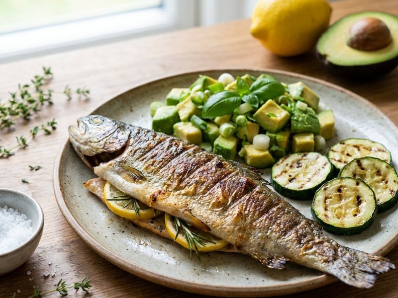 Păstrăv la grătar cu salată de avocado