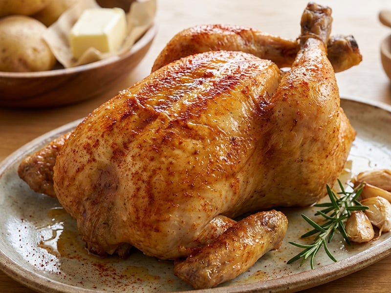 Oven-baked chicken with butter and sweet paprika