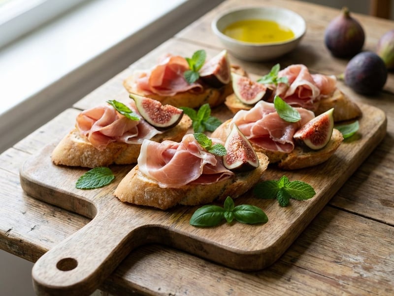 Crostini cu prosciutto crudo și smochine