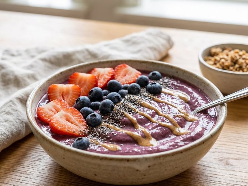Acai Bowl cu fructe și unt de migdale
