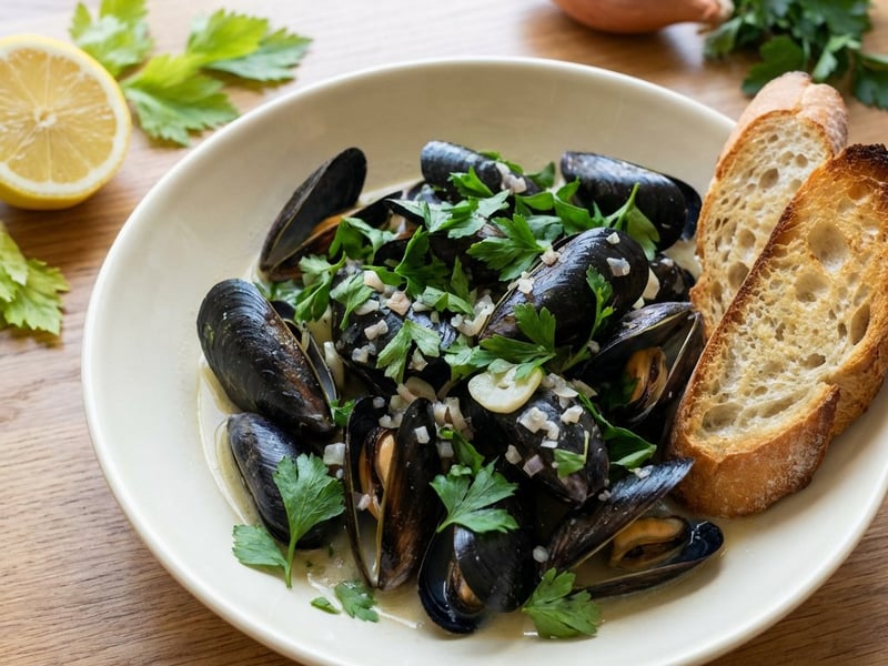 Mussels in white wine with garlic and butter