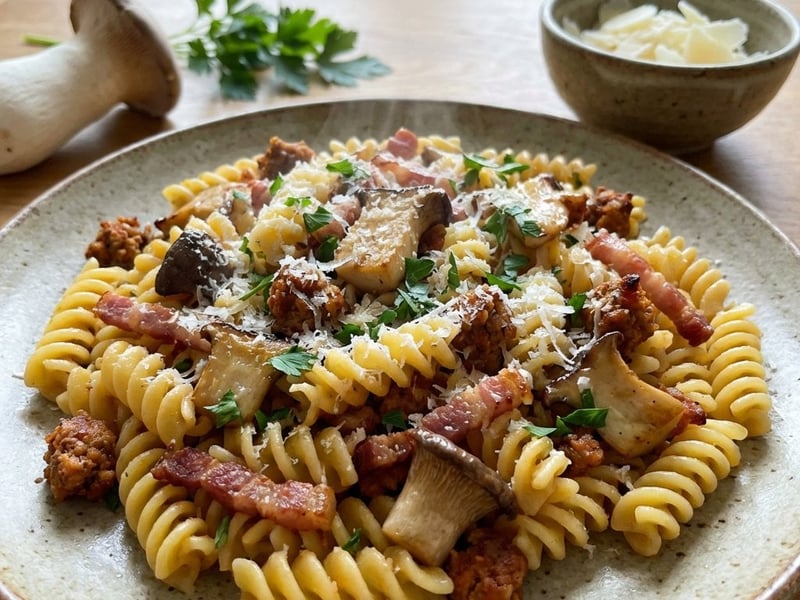 Fusilli din Basilicata cu cârnați și ciuperci