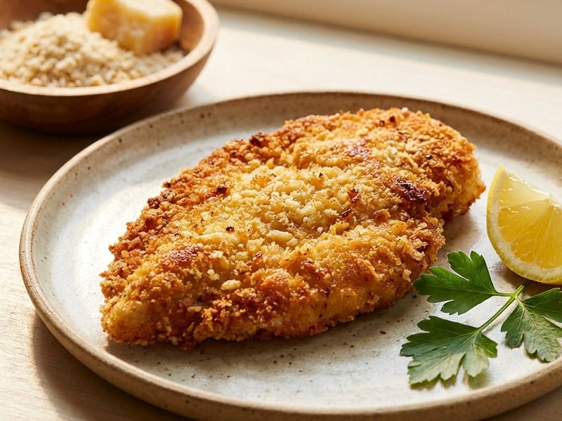 Șnițel de pui în crustă de parmezan