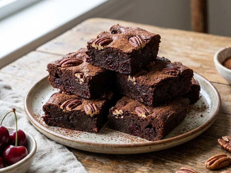 Brownies vegane cu nuci pecan și vișine