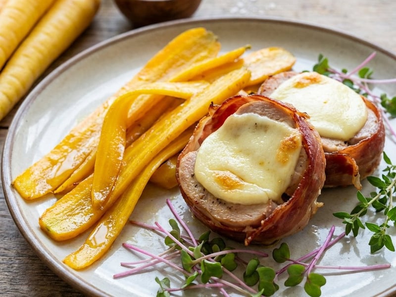 Piept de curcan cu prosciutto și morcovi caramelizați