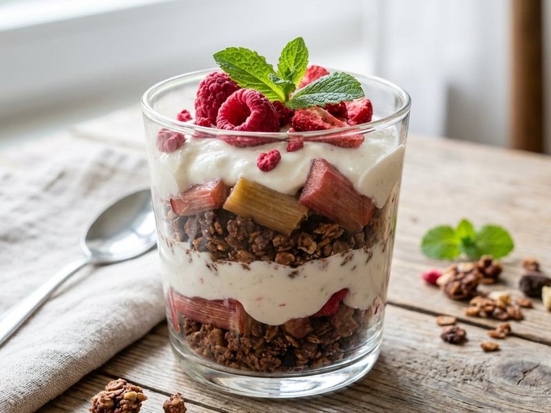 Homemade Granola with Baked Rhubarb