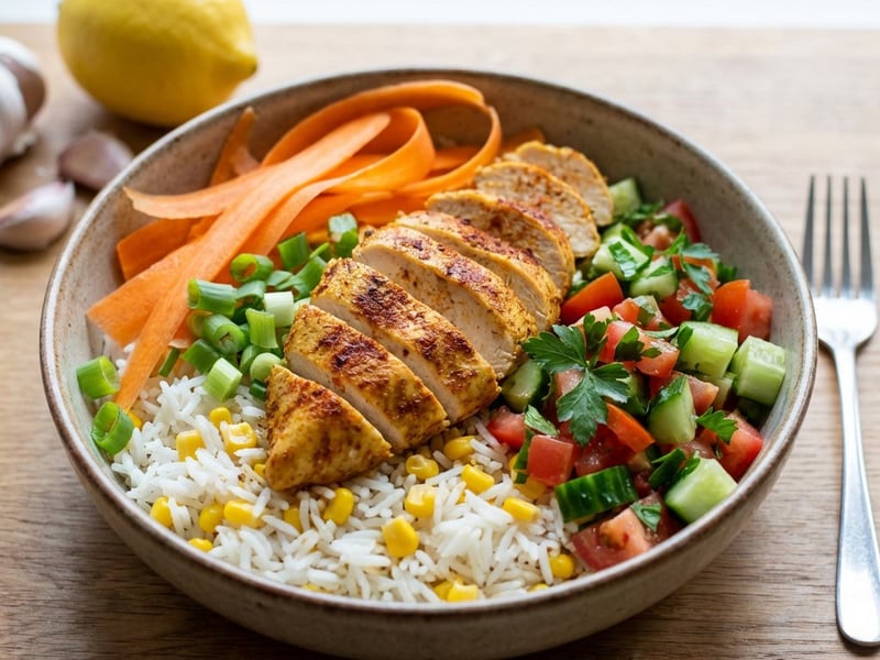 Healthy chicken and basmati rice bowl