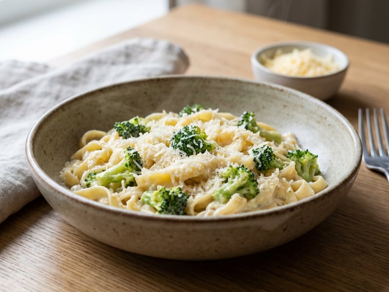 Pasta with broccoli and cheese sauce