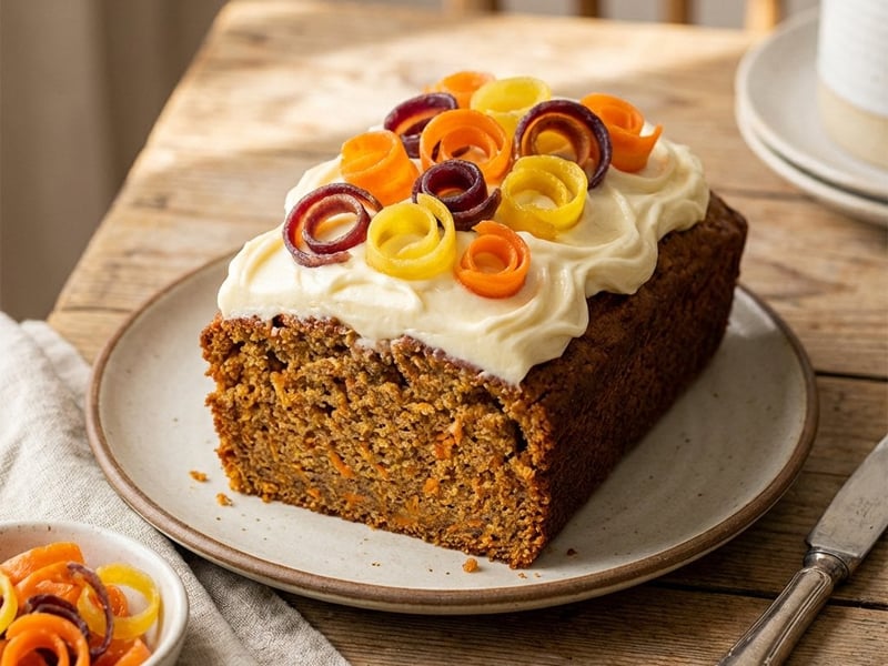 Carrot loaf cake with candied carrots