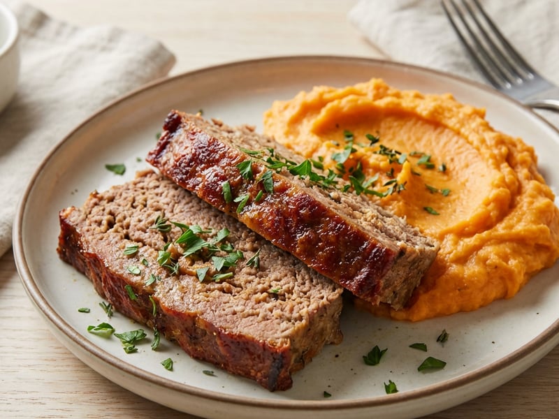 Juicy air fryer meatloaf with sweet potato mash