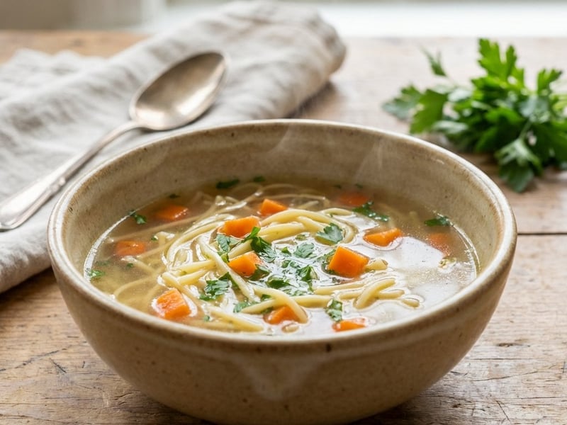 Rooster Soup with Homemade Noodles and Vegetables