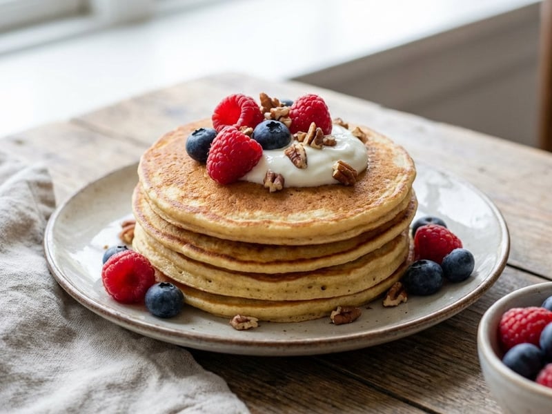 Clătite americane fără gluten cu fructe și nuci pecan