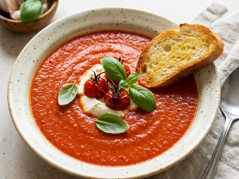 Roasted tomato soup with mascarpone and basil