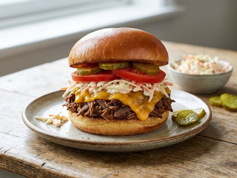 Burger cu vită fragedă și salată Coleslaw