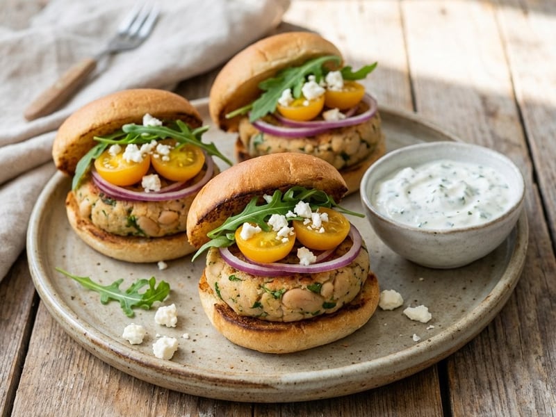 Vegetarian mini burger with white beans and feta