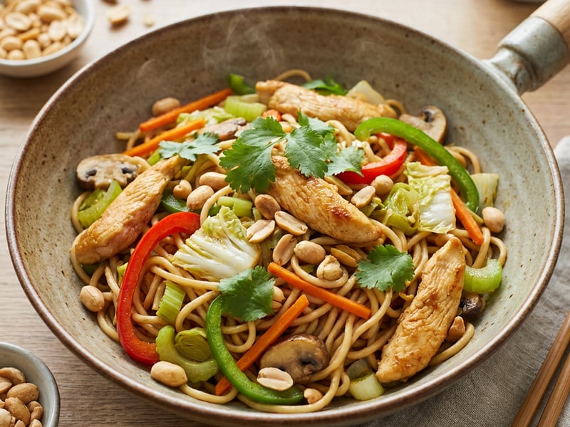 Fried Noodles with Chicken and Vegetables