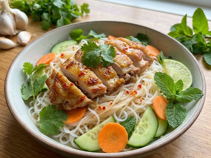 Salată vietnameză de pui cu tăiței de orez