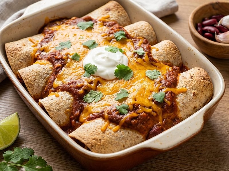 Mexican beef and red bean enchiladas