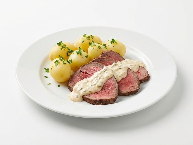 Roastbeef cu sos remoulade și cartofi fierți