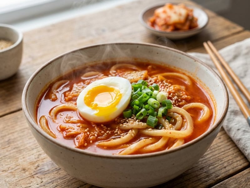 Kimchi soup with udon noodles