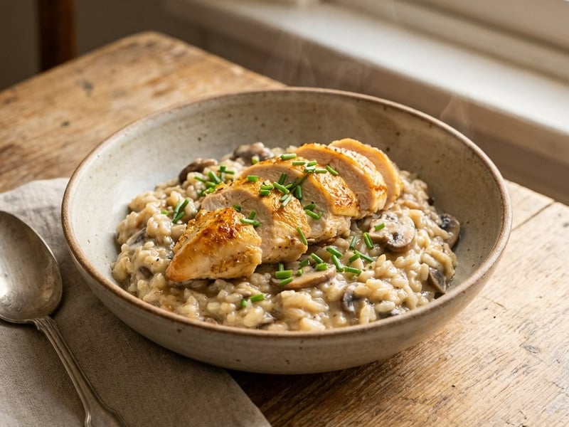 Risotto cremos cu ciuperci și pui