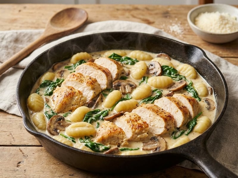 Pui cu gnocchi în sos cremos