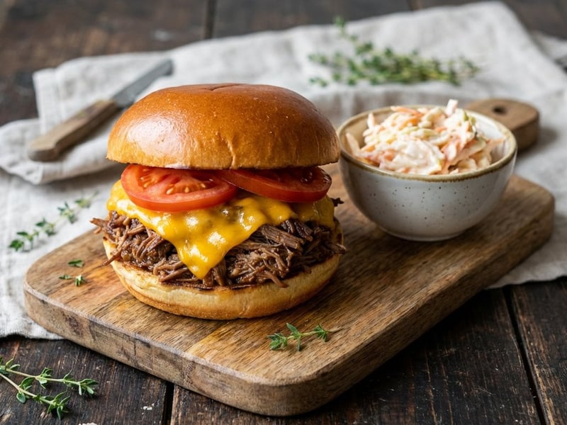 Burger cu vită fragedă și salată coleslaw
